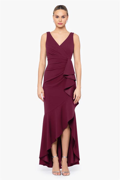 Petite "Candace" V-Neck Hi Low Cascade Dress - Black | Betsy & Adam