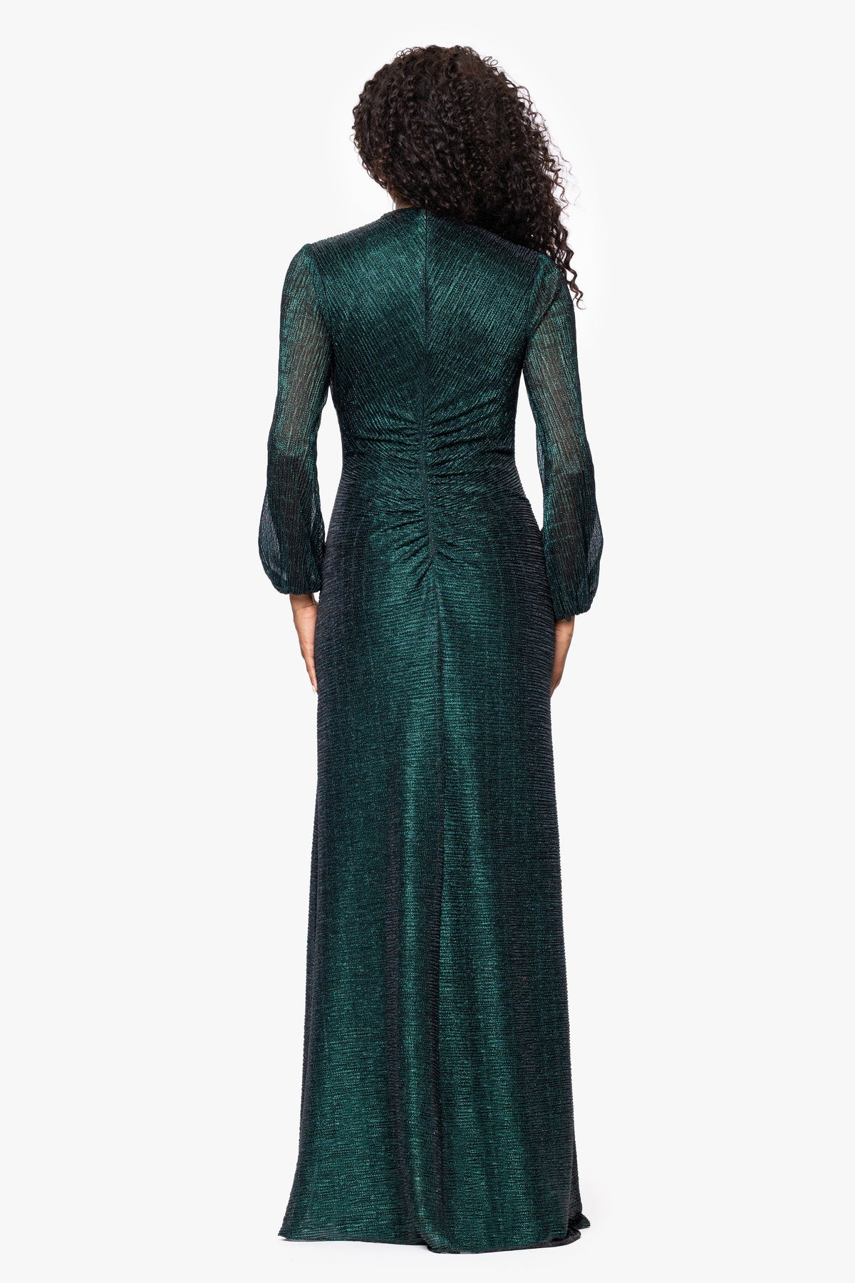 Petite "Jayline" Metallic Long Sleeve Dress - Black/Emerald | Betsy & Adam
