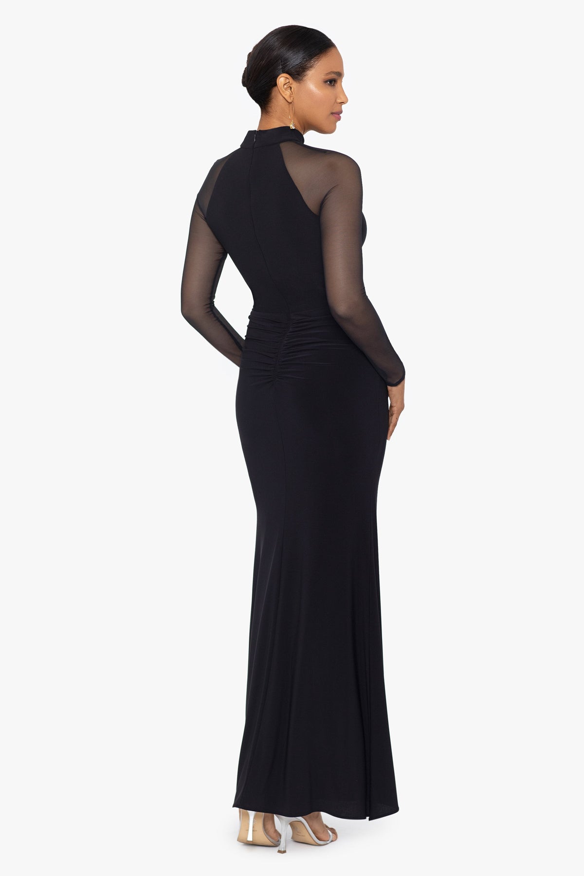 "Natalie" Scuba Crepe Mesh Sleeve Dress - Black | Betsy & Adam