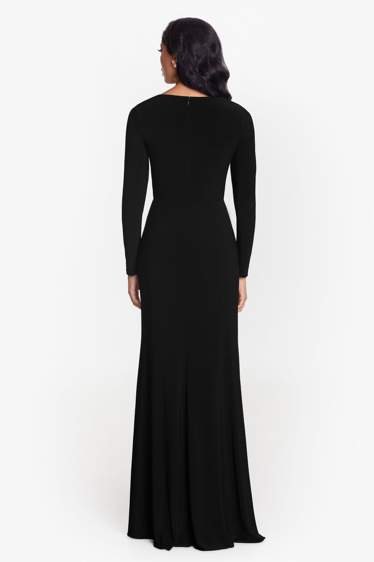 "Elle" Jersey Knit Long Sleeve Side Slit Dress - Black | Betsy & Adam