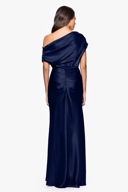 Petite “Sofia” Satin Drop Shoulder Dress - Navy | Betsy & Adam