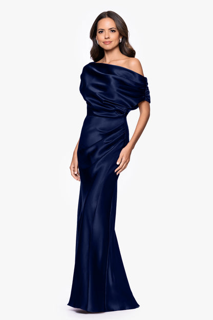 Petite “Sofia” Satin Drop Shoulder Dress - Navy | Betsy & Adam