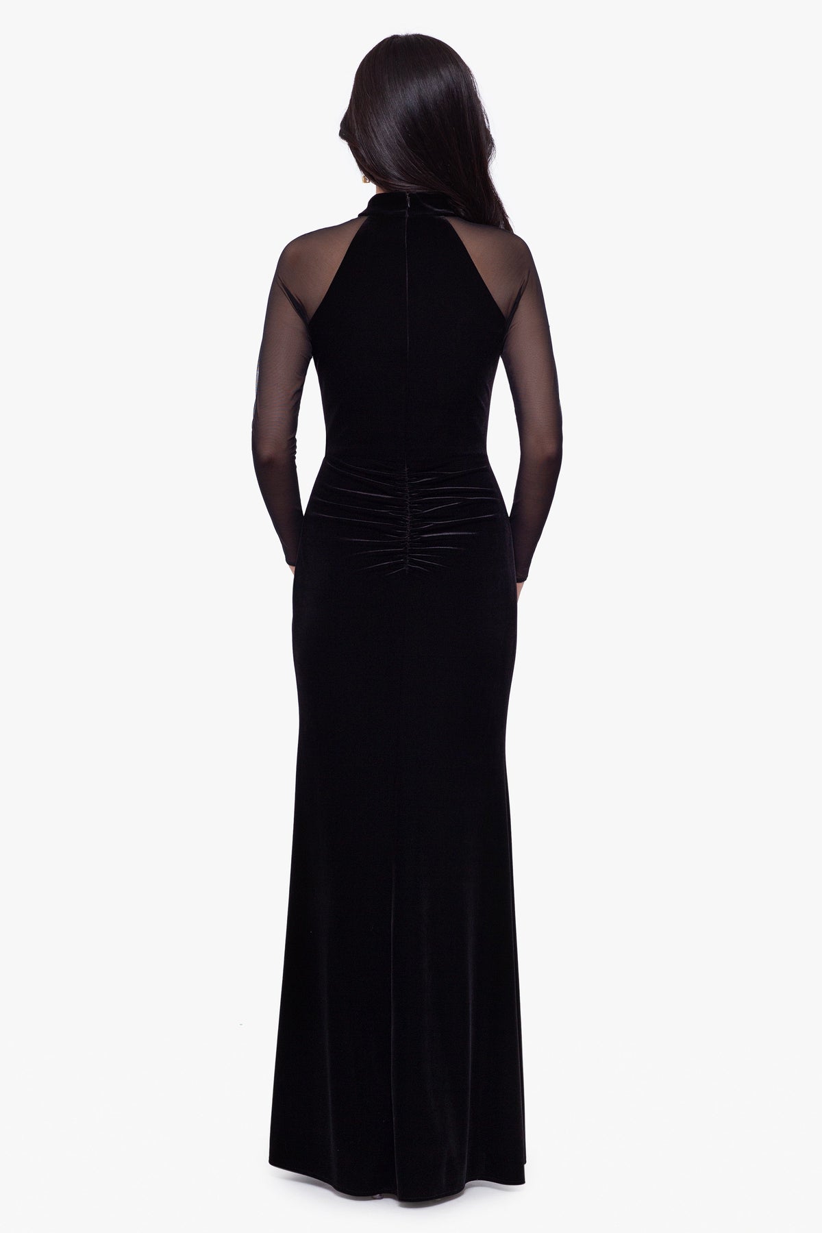 Petite "Valentina" Velvet Mesh Illusion Sleeve Dress - Black | Betsy & Adam