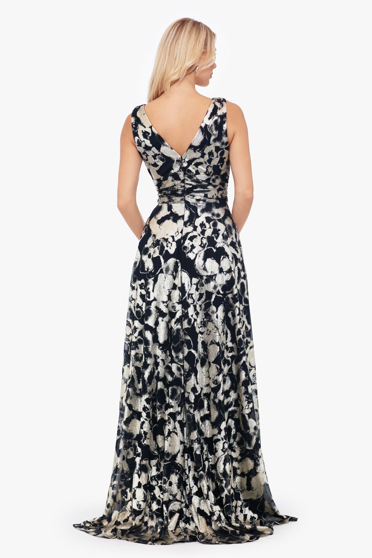 "Maria" Metallic V-Neck Dress - Navy/Gold | Betsy & Adam