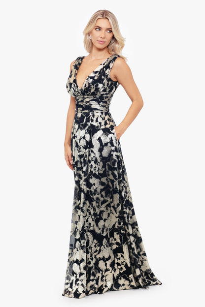 "Maria" Metallic V-Neck Dress - Navy/Gold | Betsy & Adam