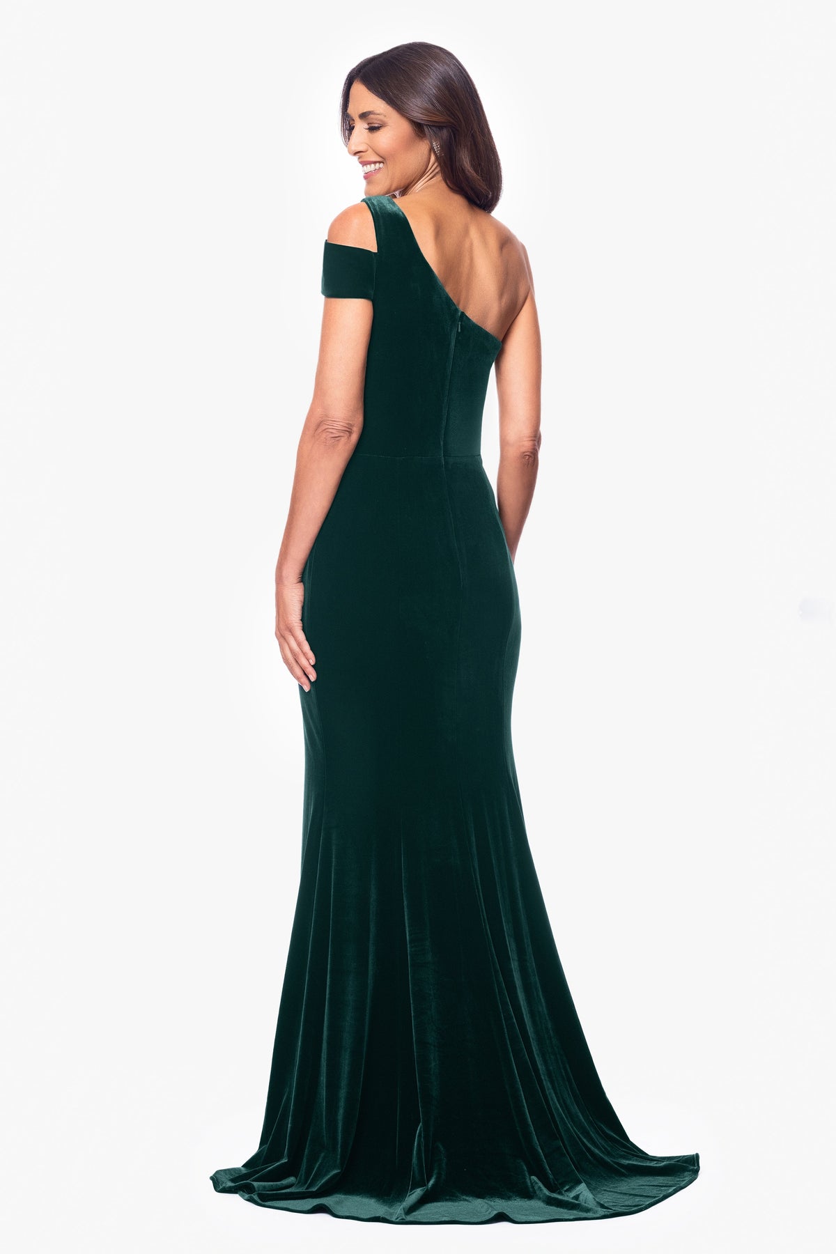 "Ella" Velvet One Shoulder Dress - Hunter | Betsy & Adam