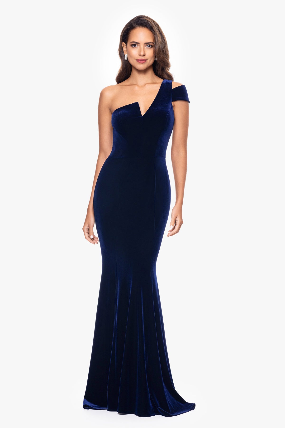 "Ella" Velvet One Shoulder Dress - Hunter | Betsy & Adam
