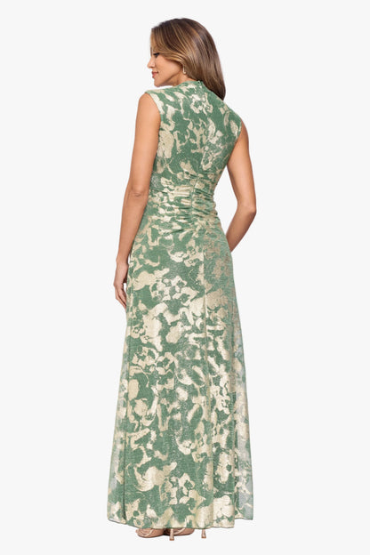 Petite "Cory" Metallic Print Ruched Dress - Matcha/Gold | Betsy & Adam