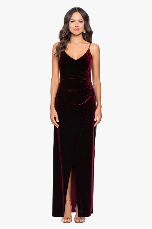 Petite "Allison" Velvet Cami Wrap Dress - Burgundy | Betsy & Adam