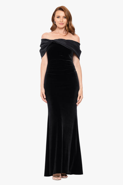 "Ellis" Stretch Velvet & Taffeta Dress - Black | Betsy & Adam