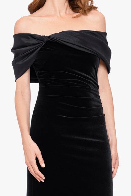 "Ellis" Stretch Velvet & Taffeta Dress - Black | Betsy & Adam