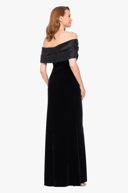 "Ellis" Stretch Velvet & Taffeta Dress - Black | Betsy & Adam