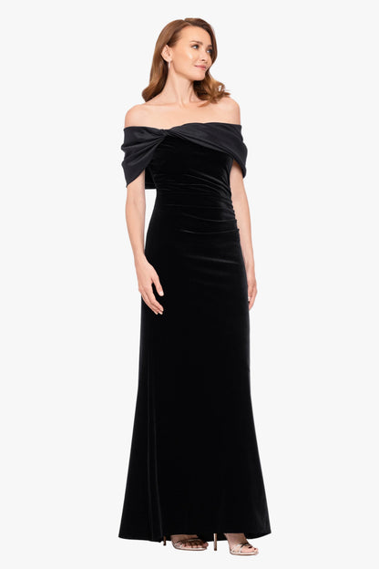 "Ellis" Stretch Velvet & Taffeta Dress - Black | Betsy & Adam