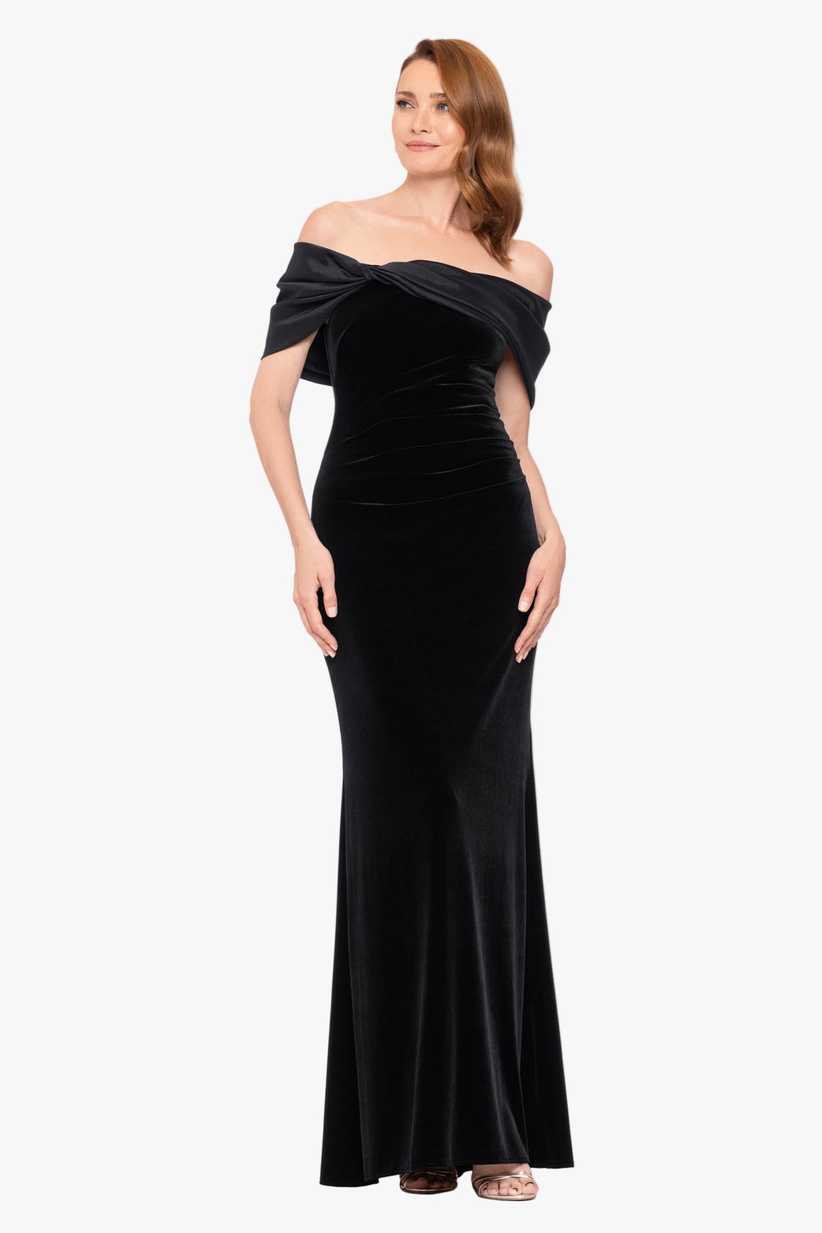 "Ellis" Stretch Velvet & Taffeta Dress - Black | Betsy & Adam
