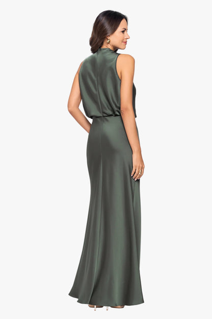 Petite "Colette" Satin Ruched Trim Dress - Hunter | Betsy & Adam
