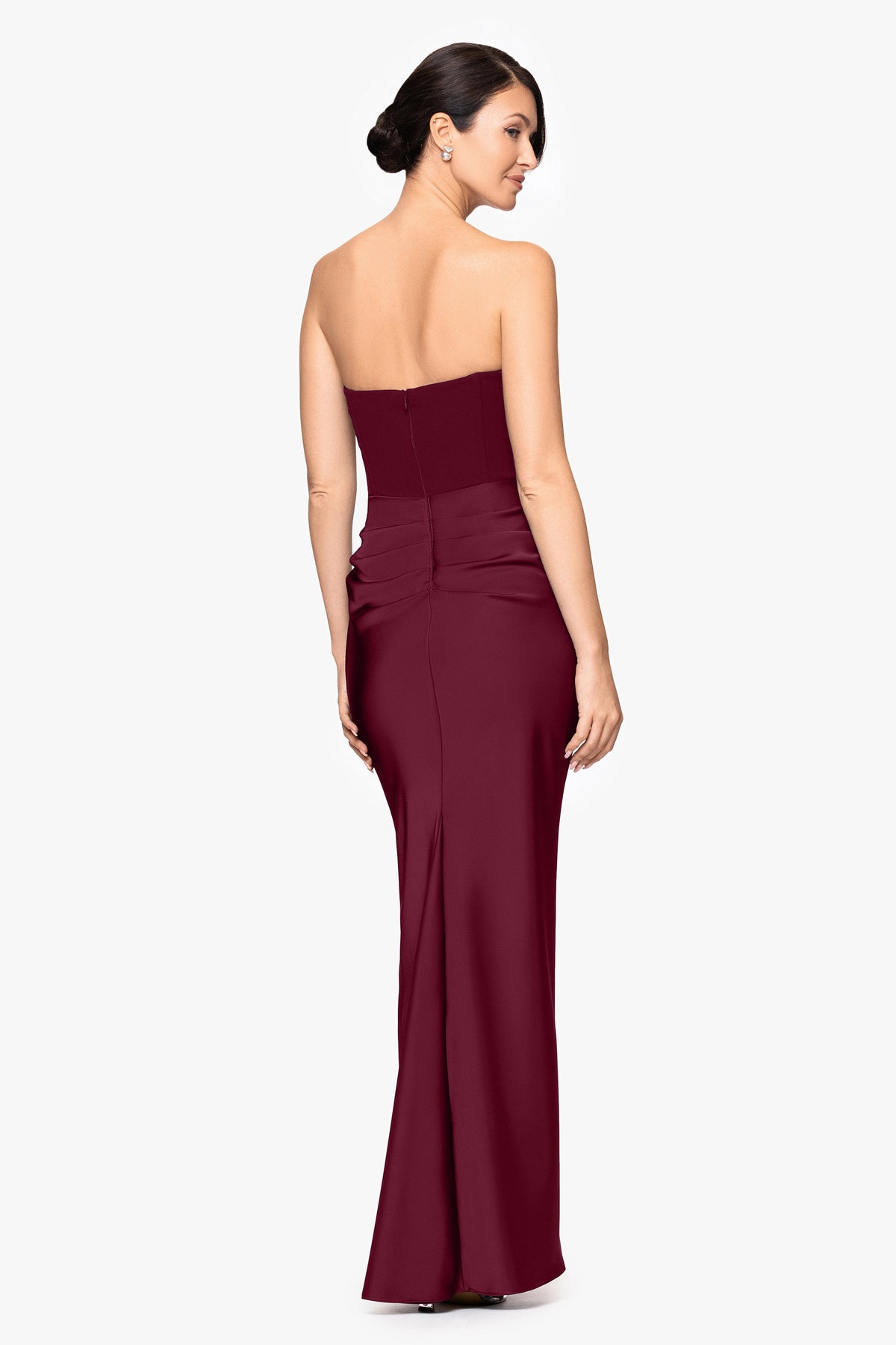 "Debra" Scuba Crepe & Satin Strapless Dress - Wine | Betsy & Adam