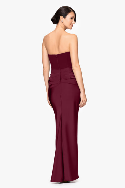 "Debra" Scuba Crepe & Satin Strapless Dress - Wine | Betsy & Adam
