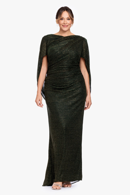 Plus "Marisol" Crinkle Droop Back Dress - Green/Gold | Betsy & Adam