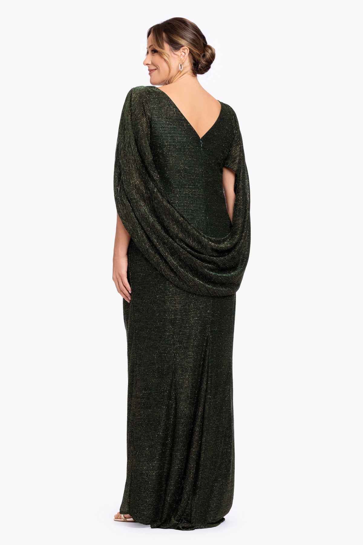 Plus "Marisol" Crinkle Droop Back Dress - Green/Gold | Betsy & Adam