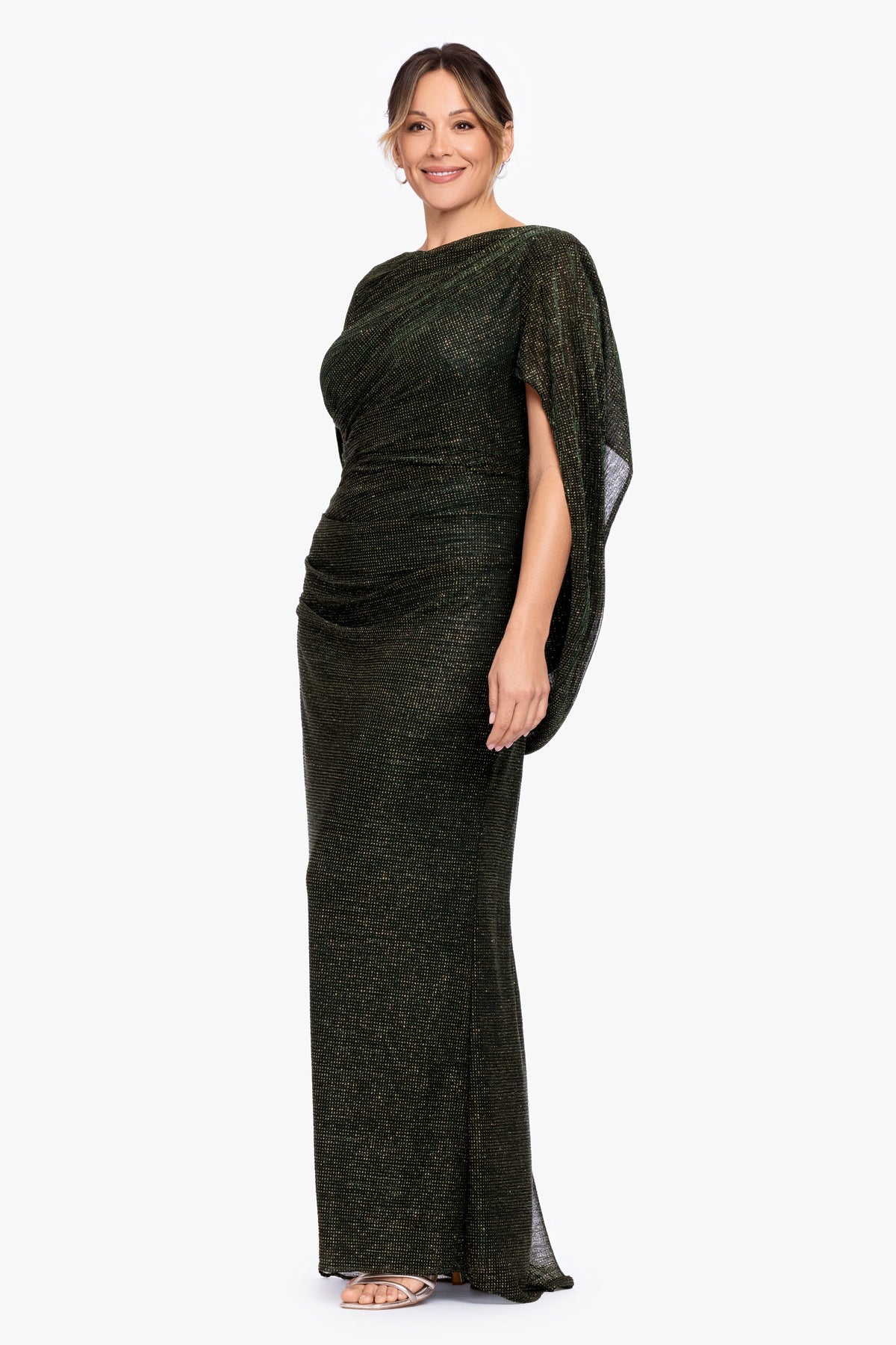 Plus "Marisol" Crinkle Droop Back Dress - Green/Gold | Betsy & Adam