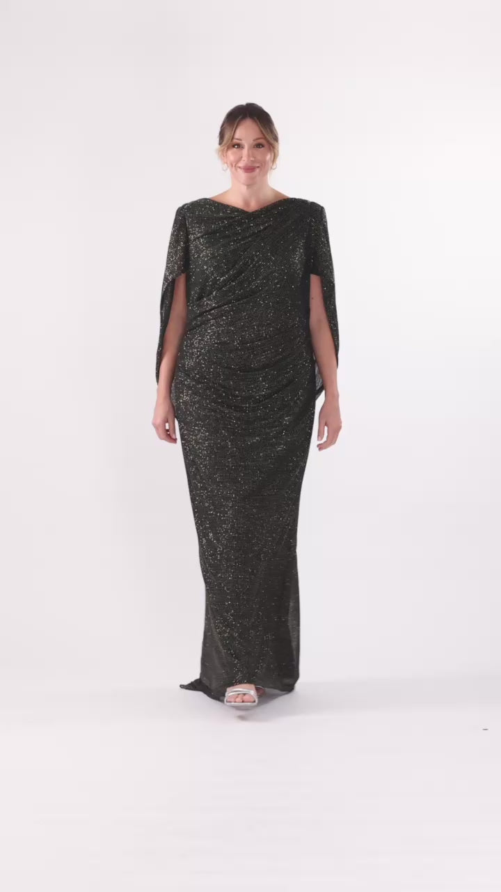 Plus "Marisol" Crinkle Droop Back Dress - Green/Gold | Betsy & Adam