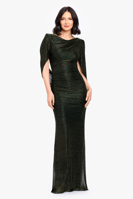 "Marisol" Crinkle Droop Back Dress - Green/Gold | Betsy & Adam