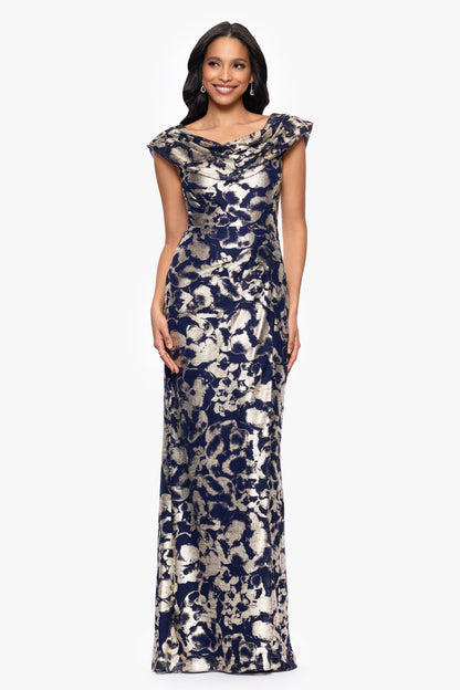 Petite "Bianca" Metallic Cowl Neck Dress - Navy/Gold | Betsy & Adam