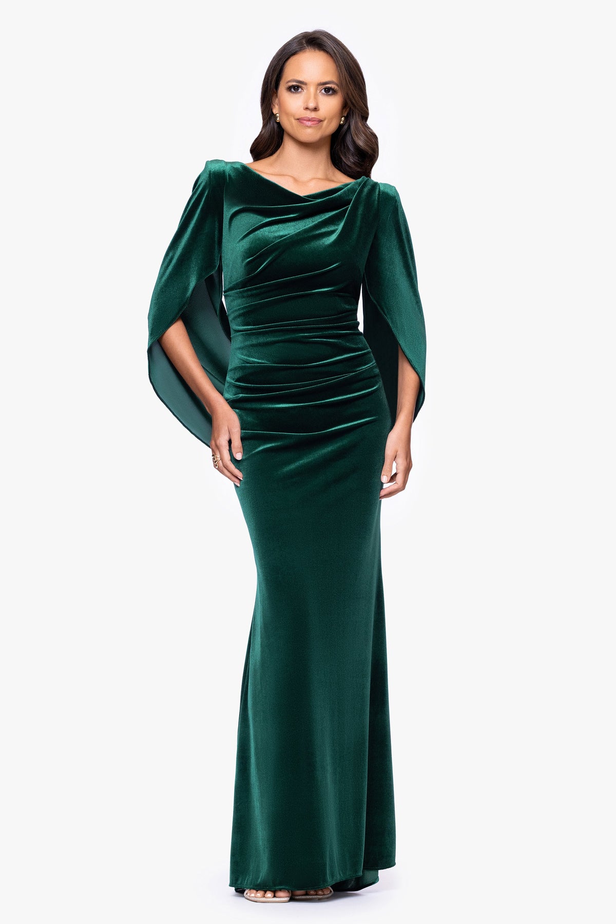 "Audrey" Velvet Draped Back Dress - Hunter | Betsy & Adam