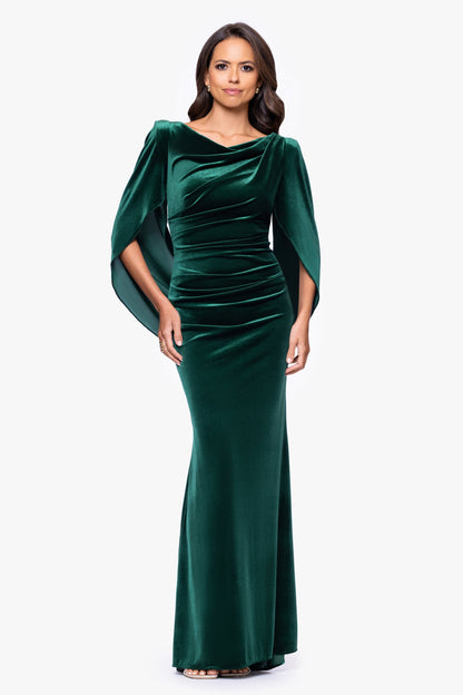 "Audrey" Velvet Draped Back Dress - Hunter | Betsy & Adam