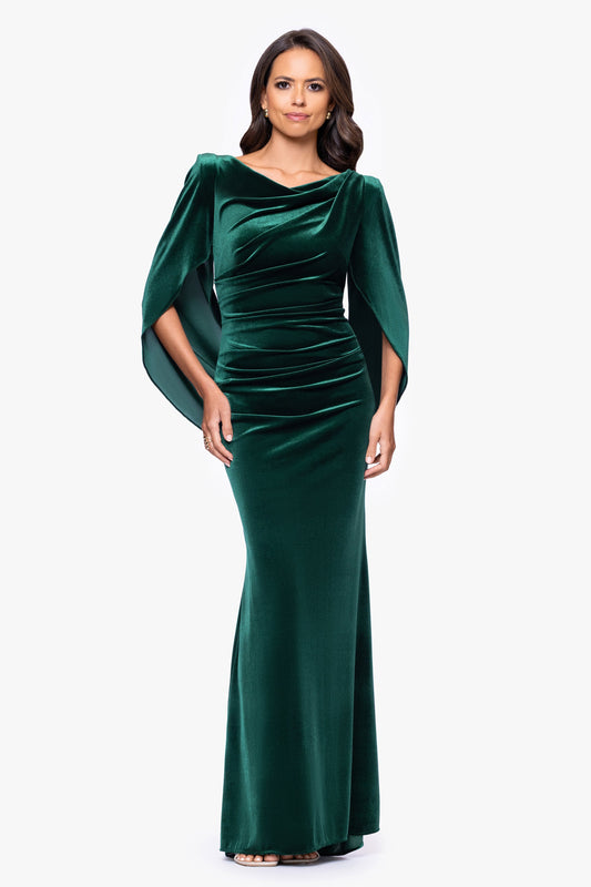 "Audrey" Velvet Draped Back Dress - Hunter | Betsy & Adam