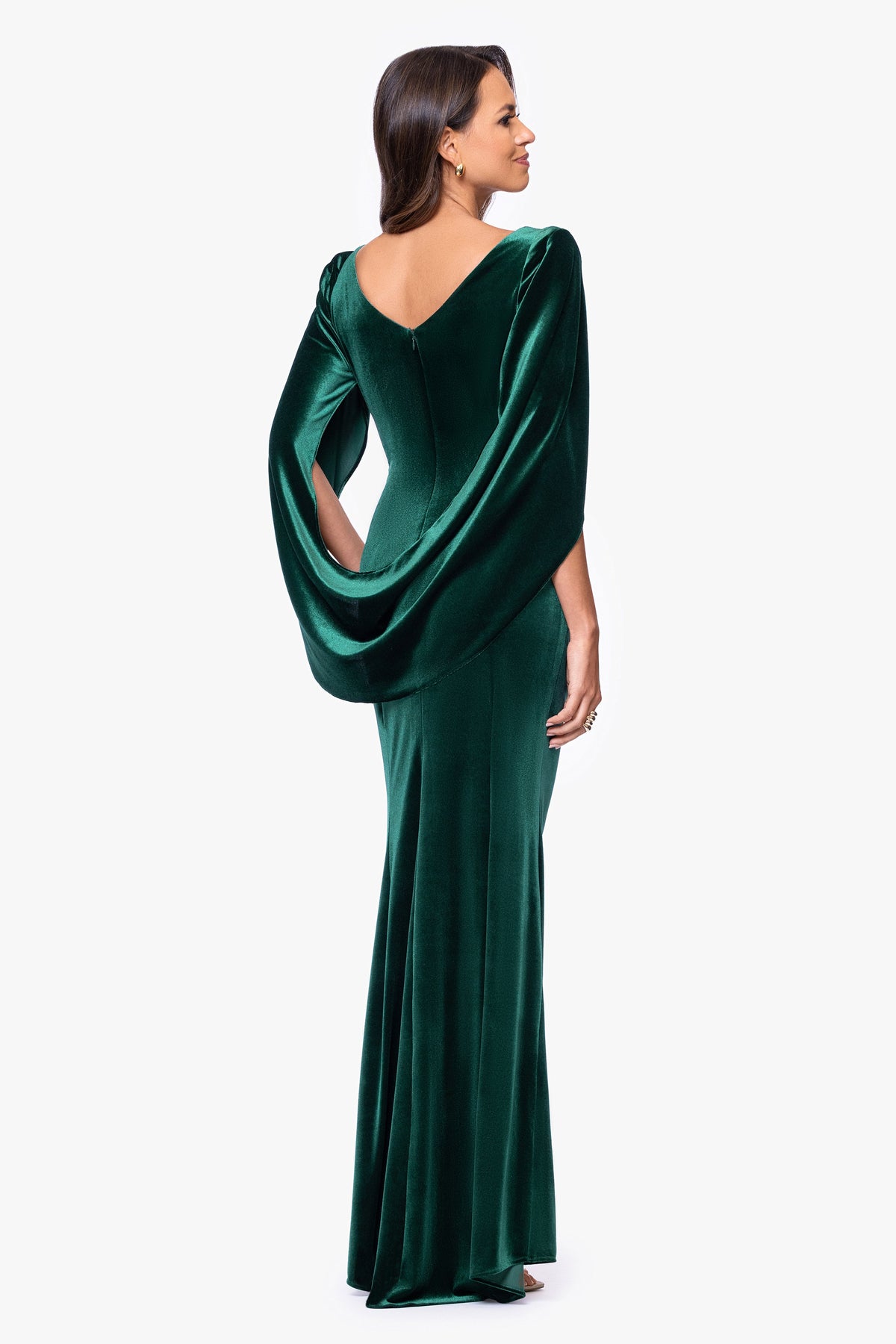 "Audrey" Velvet Draped Back Dress - Hunter | Betsy & Adam
