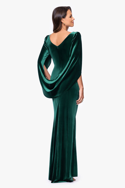 "Audrey" Velvet Draped Back Dress - Hunter | Betsy & Adam