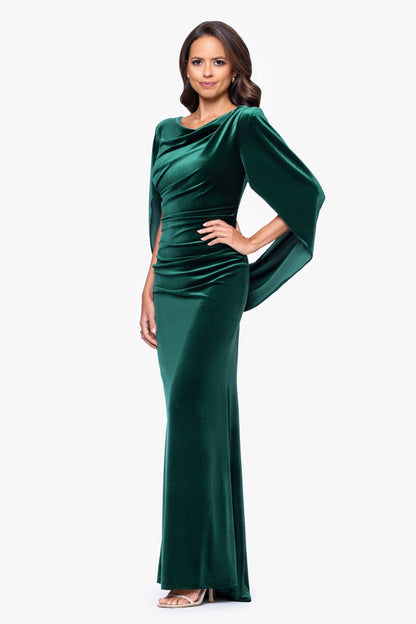 "Audrey" Velvet Draped Back Dress - Hunter | Betsy & Adam
