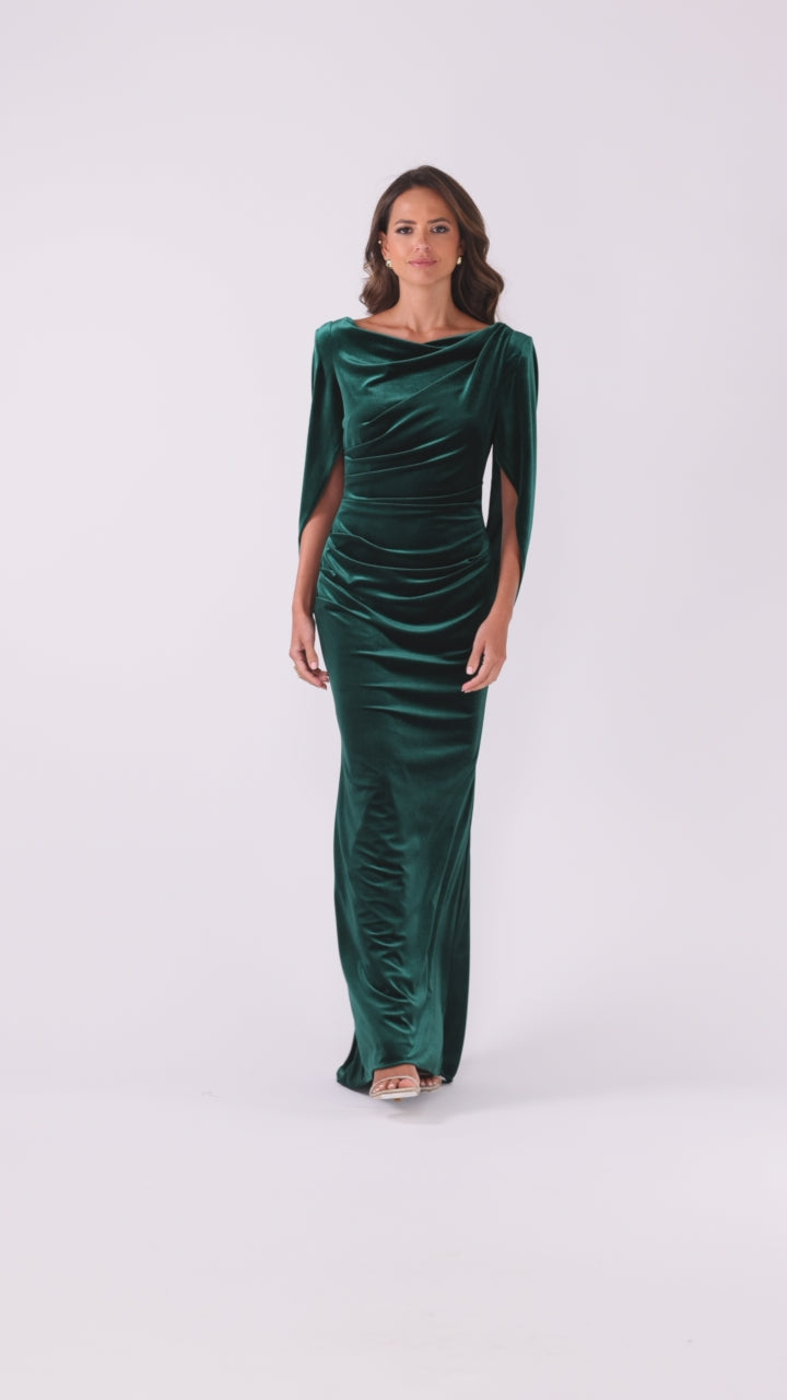 "Audrey" Velvet Draped Back Dress - Hunter | Betsy & Adam