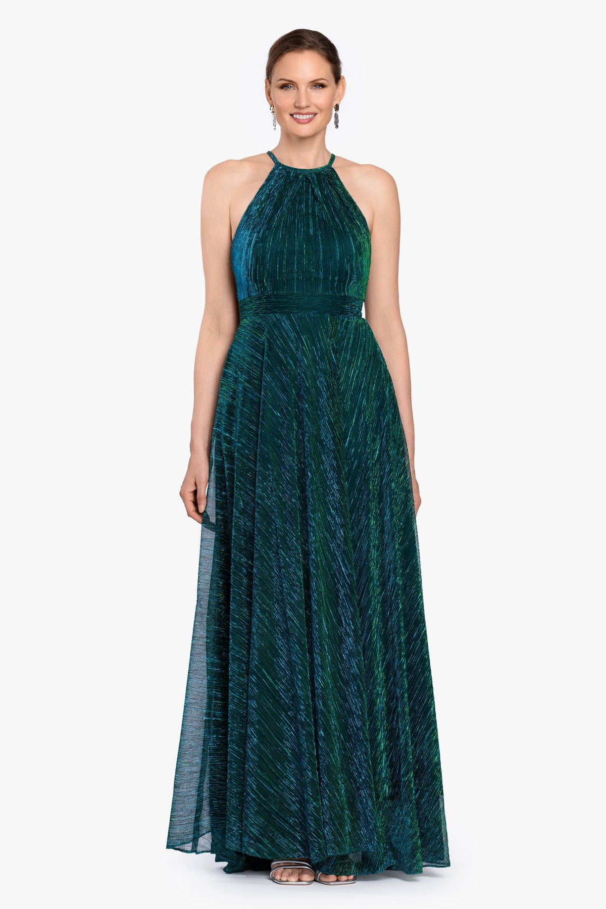 "Ophelia" Metallic Knit Pleated Dress - Jade | Betsy & Adam