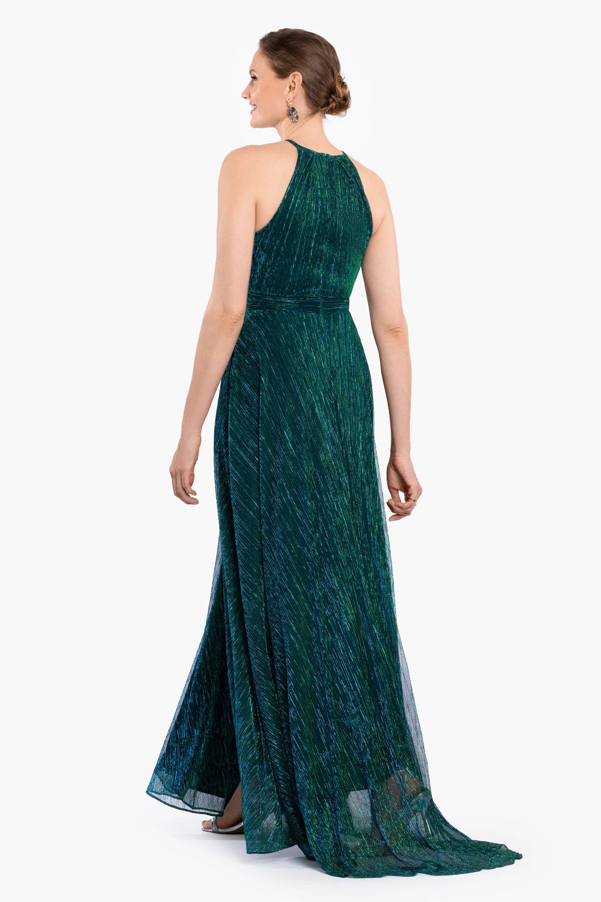 "Ophelia" Metallic Knit Pleated Dress - Jade | Betsy & Adam