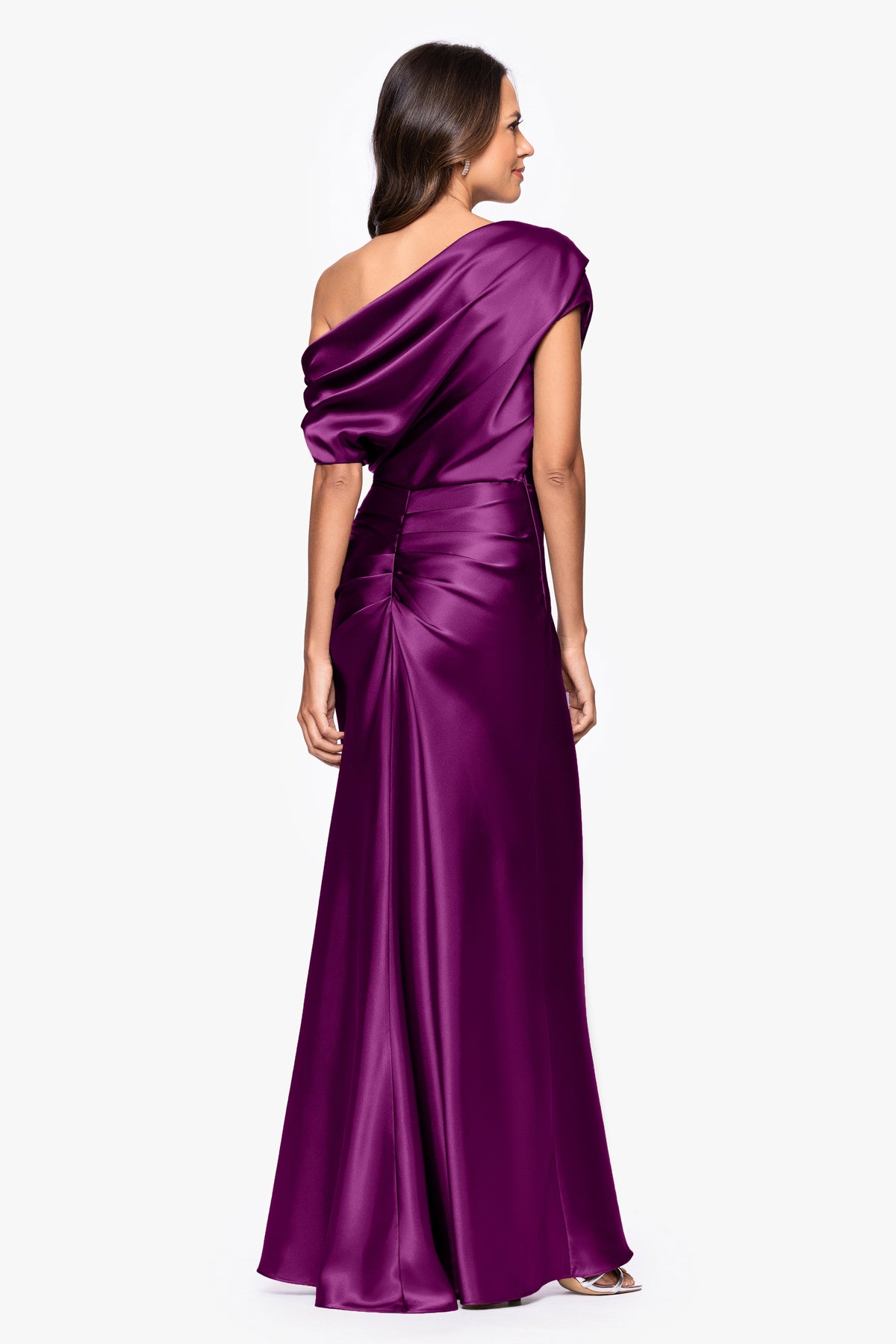 "Sofia" Satin Drop Shoulder Dress - Plum | Betsy & Adam