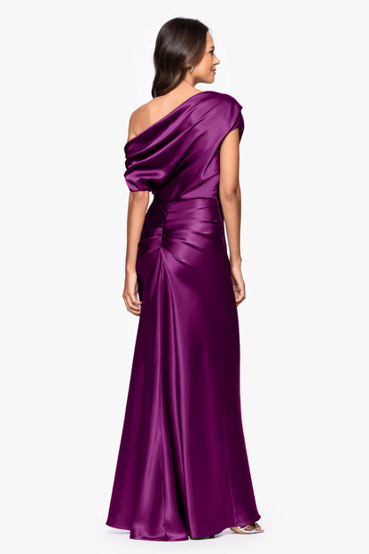 "Sofia" Satin Drop Shoulder Dress - Plum | Betsy & Adam