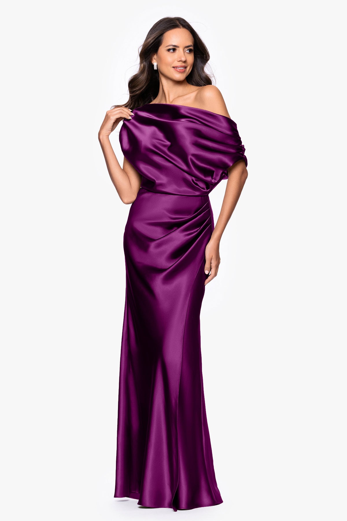 "Sofia" Satin Drop Shoulder Dress - Plum | Betsy & Adam