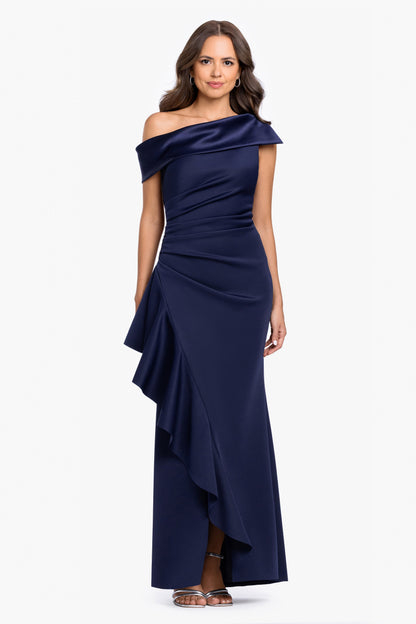 Petite "Mariah" Techno Scuba Off The Shoulder Dress - Midnight | Betsy & Adam