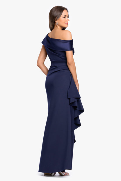 Petite "Mariah" Techno Scuba Off The Shoulder Dress - Midnight | Betsy & Adam