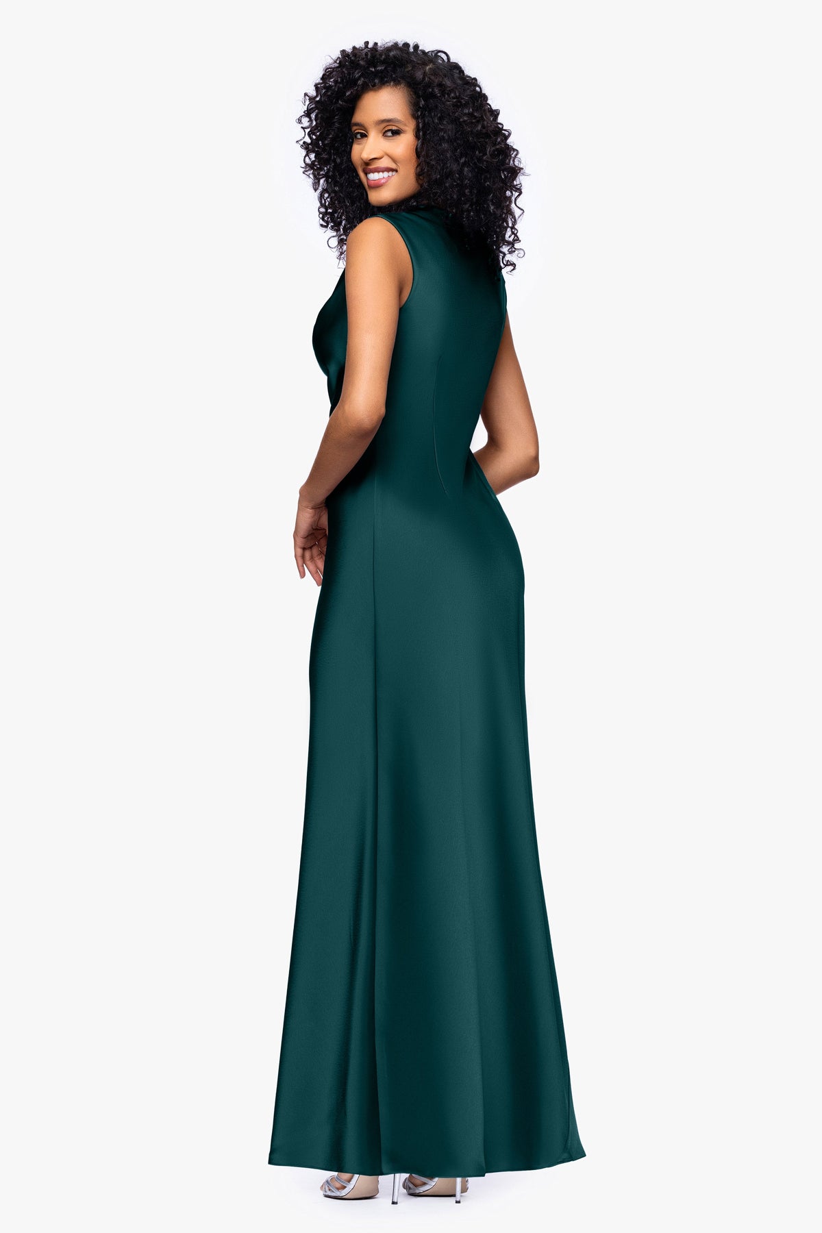 Petite "Amberly" Satin Drape Neck Dress - Pine | Betsy & Adam