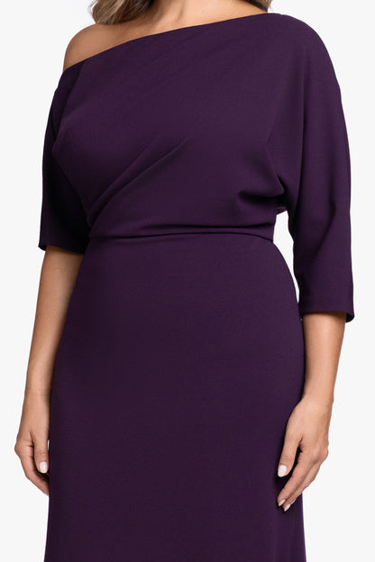 Plus “Madeline” Scuba Crepe Off The Shoulder Dress - Mulberry | Betsy & Adam