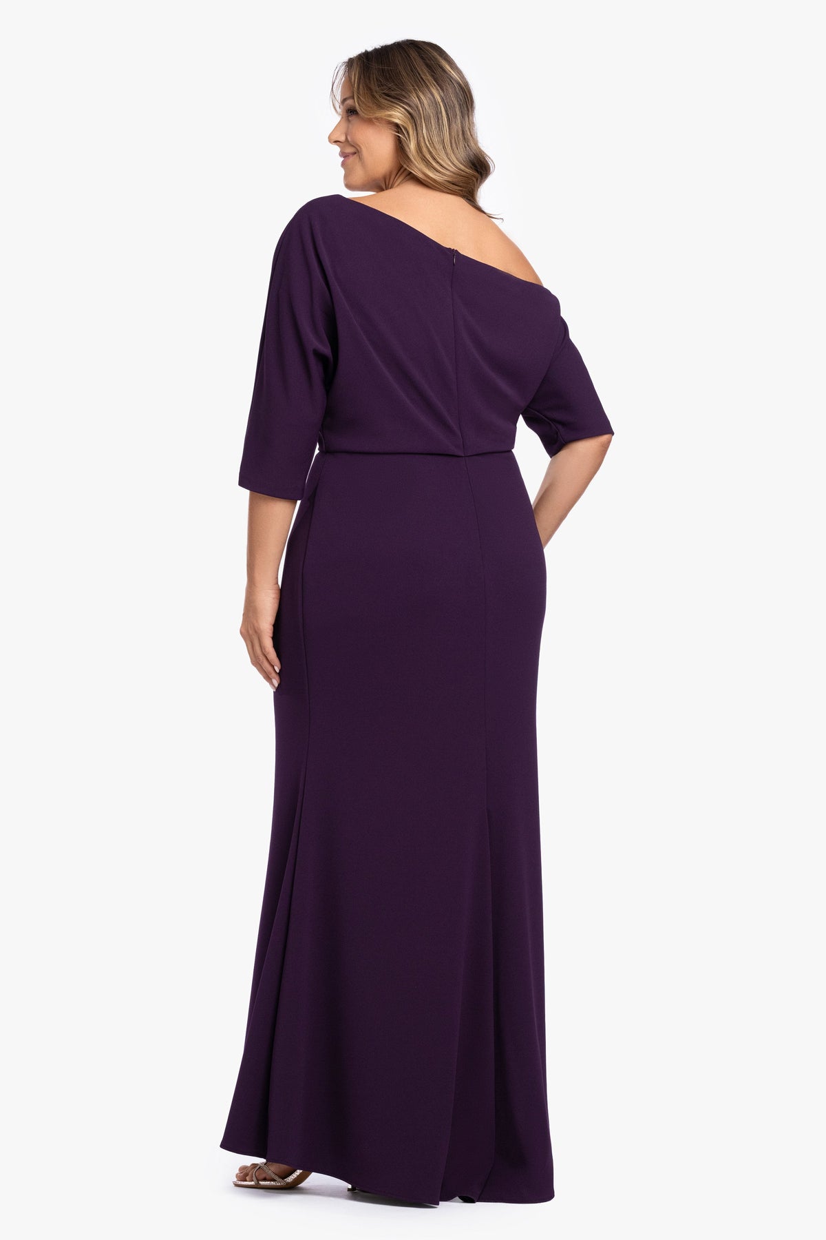 Plus “Madeline” Scuba Crepe Off The Shoulder Dress - Mulberry | Betsy & Adam