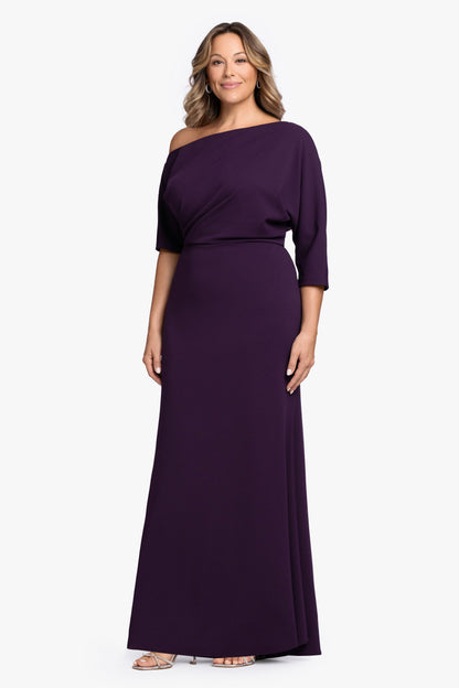 Plus “Madeline” Scuba Crepe Off The Shoulder Dress - Mulberry | Betsy & Adam