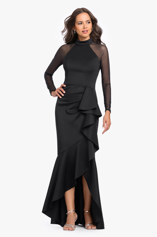 "Blair" Techno Scuba Mesh Long Sleeve Dress - Black | Betsy & Adam