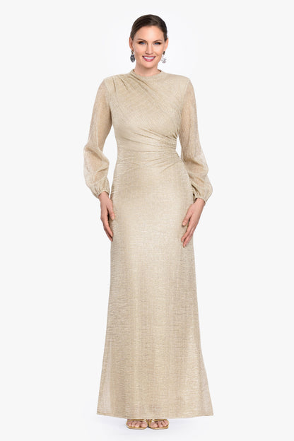 Petite "Jayline" Metallic Long Sleeve Dress - Gold/Gold | Betsy & Adam