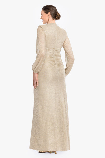 Petite "Jayline" Metallic Long Sleeve Dress - Gold/Gold | Betsy & Adam
