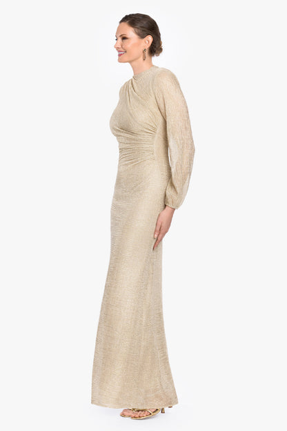 Petite "Jayline" Metallic Long Sleeve Dress - Gold/Gold | Betsy & Adam