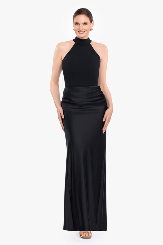 "Jamie" Double Face Satin Mock Neck Dress - Black | Betsy & Adam
